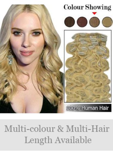 Extensions à Clip Cheveux Humains Blonde Ondulé