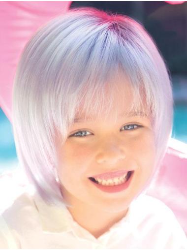 Monofilament Cheveux Synthétique Courte Lisse Haut Perruques Enfants