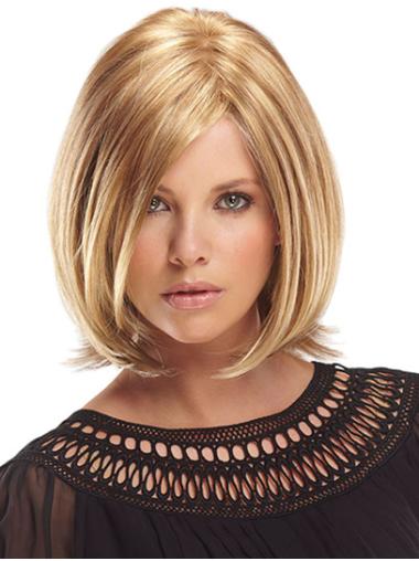 Perruques Mi-Longues Lisse Blonde Cheveux Synthétique Bob 12"