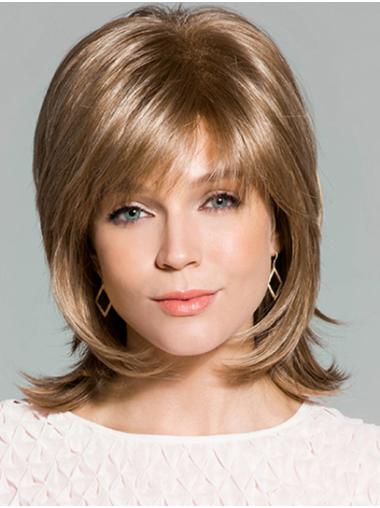Perruques Mi-Longues Lisse Blonde Cheveux Synthétique Multicouche 14"