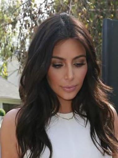 Perruques Kim Kardashian Bon marché 20" Ondulé Lace Front