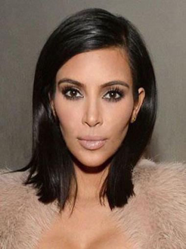 Perruques Kim Kardashian Longueur d’Epaule Noire Lace Front