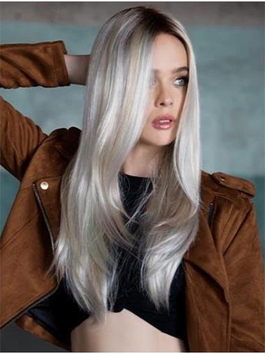 Ombré Grise Lisse 18" Cheveux Synthétique Perruques Lace Front