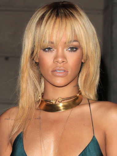 Perruques Rihanna Avec Frange Blonde Lace Front Lisse