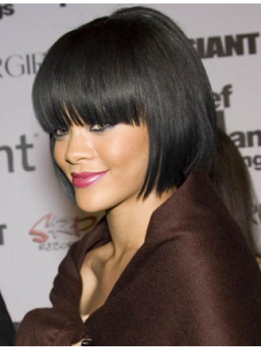 Perruques Rihanna Avec Frange Noire 100% Fait à la main Parfait