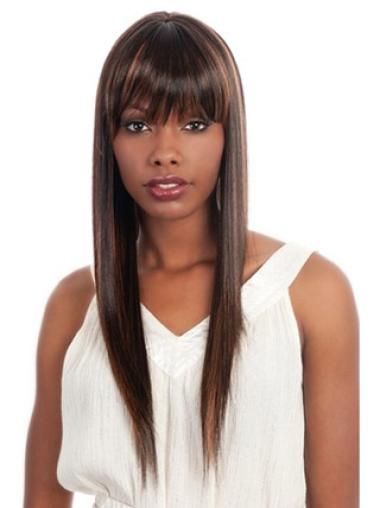Perruques Afro-Americaines Elégante Brune Longue Lisse
