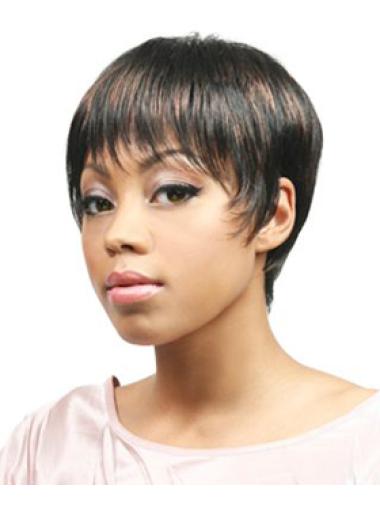 Perruques Afro-Americaines Convenable Brune Courte Asymétrique Lisse