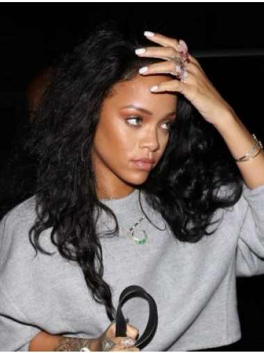 Perruques Rihanna Sans Frange 14" Noire Bouclé Longue