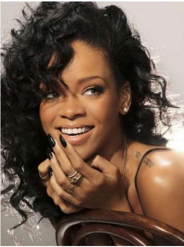 Perruques Rihanna Multicouche 15" Noire Bouclé Longue