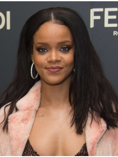 Perruques Rihanna Sans Frange 16" Noire Lisse Longue