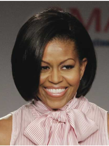 Perruques Michelle Obama Lisse Longueur de Menton Noire 10"