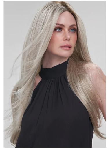 Longue Lisse Durable Sans Frange Blonde Cheveux Synthétique Perruque Monofilament